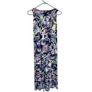 Rafaella Tropical Print Sleeveless Maxi Dress Medium Navy Multicolor Slinky